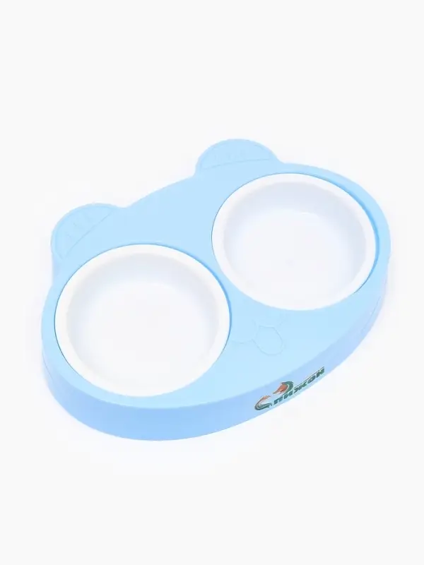 Миска двойная &laquo;Киса&raquo;, 2&times;160 мл, пластик, голубая