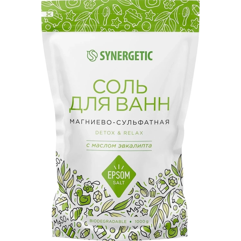 Соль для ванн магниево-сульфатная с маслом эвкалипта, 1000 гр