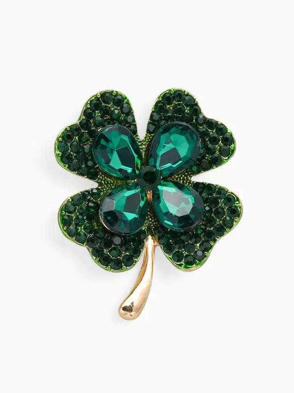 Брошь &laquo;Клевер&raquo;, на удачу, цвет изумрудный в золоте