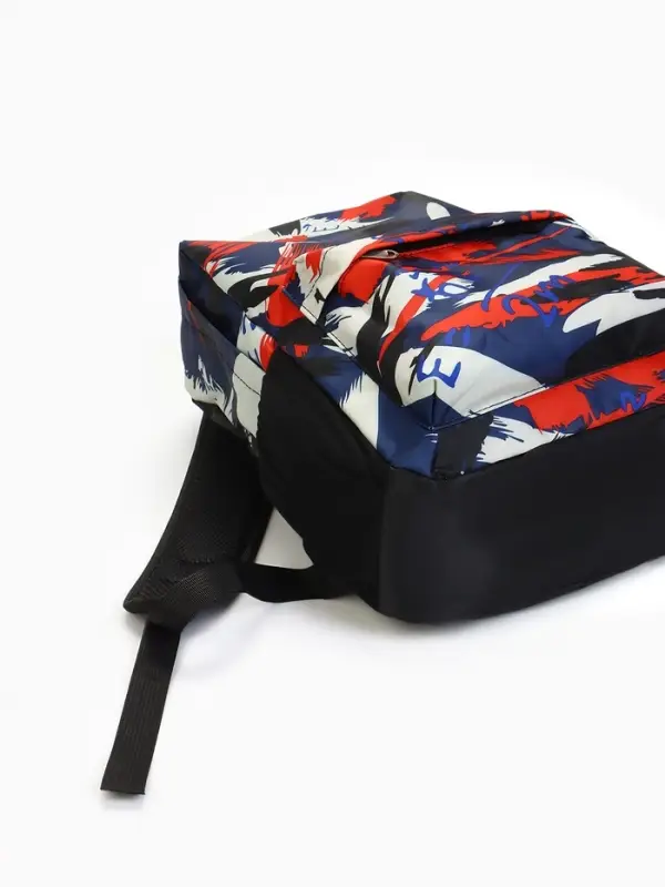 Рюкзак школьный на молнии, с карманами, с принтом, размер 29&times;12&times;42 см, синий/красный