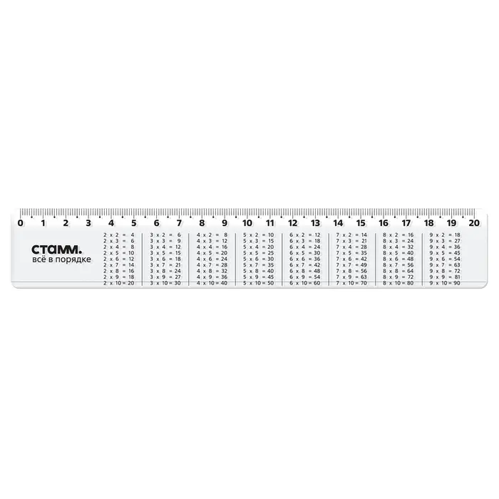 Линейка 20 см Стамм Линейка 20 см Стамм "Таблица умножения", со справочным материалом, пластиковая, прозрачная, бесцветная