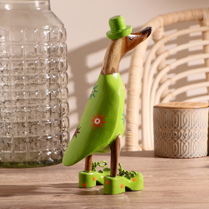 Сувенир Сувенир "Утка в зеленой одежде с принтом" дерево 13х9х27 см