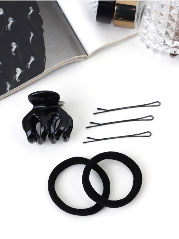 Набор для волос «Вивьен», 2 резинки 5.5 см, 8 невидимок 5.5 см, краб 3 см, зубья, чёрный