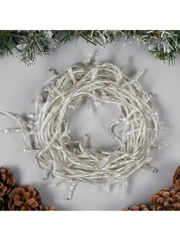 Гирлянда &laquo;Нить&raquo; 10 м, IP20, прозрачная нить, 100 LED, 8 режимов, 220 В, свечение тёплое белое