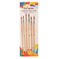 Набор кистей для рисования, нейлон, 6 штук: № 2, 4, 6, 8, 10, 12, круглые, деревянная ручка, международный размер