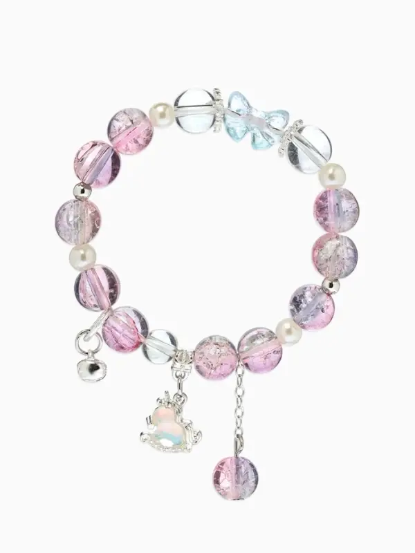 Браслет с подвесками "Сахарный" лошадка, шар №10/8, цвет фиолетово-розовый в серебре