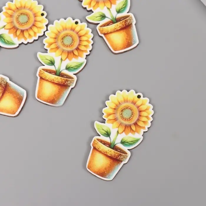 Декор для творчества дерево Декор для творчества дерево "Подсолнух в горшке" 4,6х2,5х0,3 см