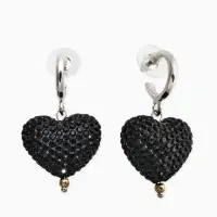 Серьги "Сияние вечера" сердце, цвет чёрный в серебре