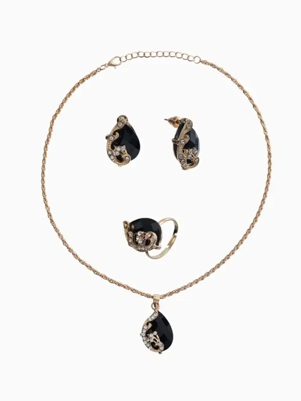 Гарнитур 3 предмета: серьги, кулон, кольцо &laquo;Капли&raquo;, чёрно-белые в золоте, 45 см