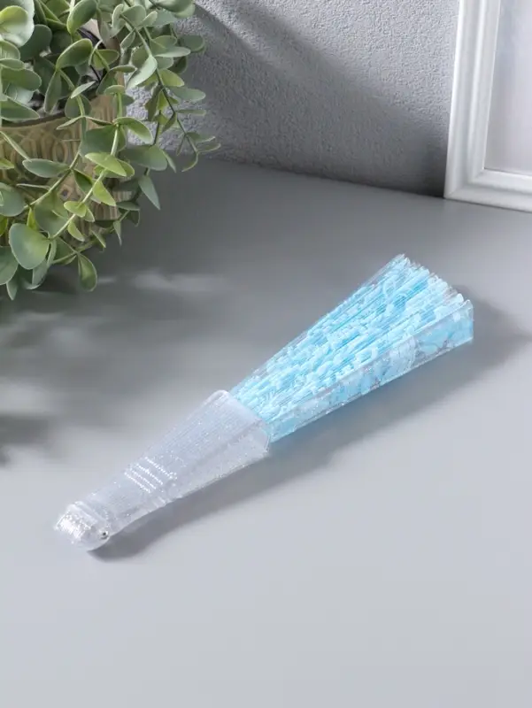 Веер складной пластик &laquo;Морские ракушки и кораллы&raquo;, голубой, блеск, 23 см