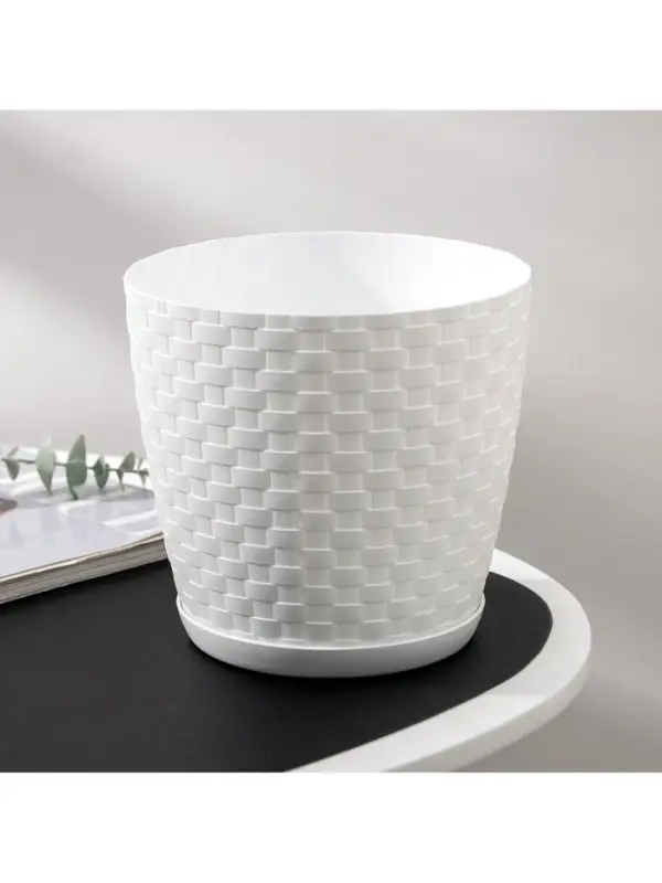 Горшок для цветов с поддоном &laquo;Ротанг&raquo;, 3 л, d=17 см, h=17 см, пластиковый, белый