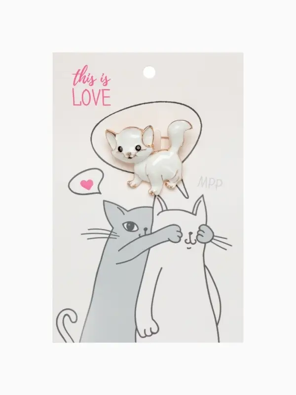 Брошь &laquo;Котёночек&raquo;, белая в золоте