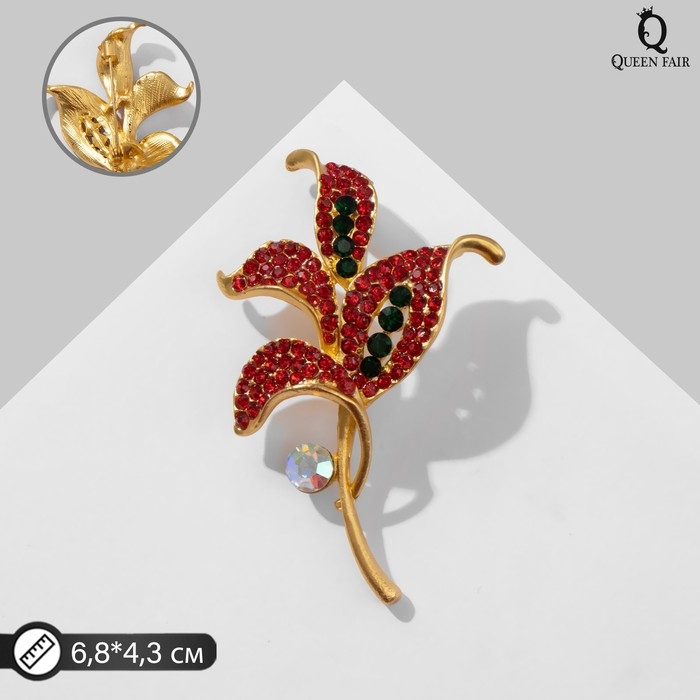 Брошь «Листья», цвет красный в матовом золоте Брошь «Листья», цвет красный в матовом золоте