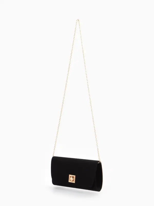 Сумка-клатч женская вечерняя на клапане, на длинной цепочке, однотонная, чёрная
