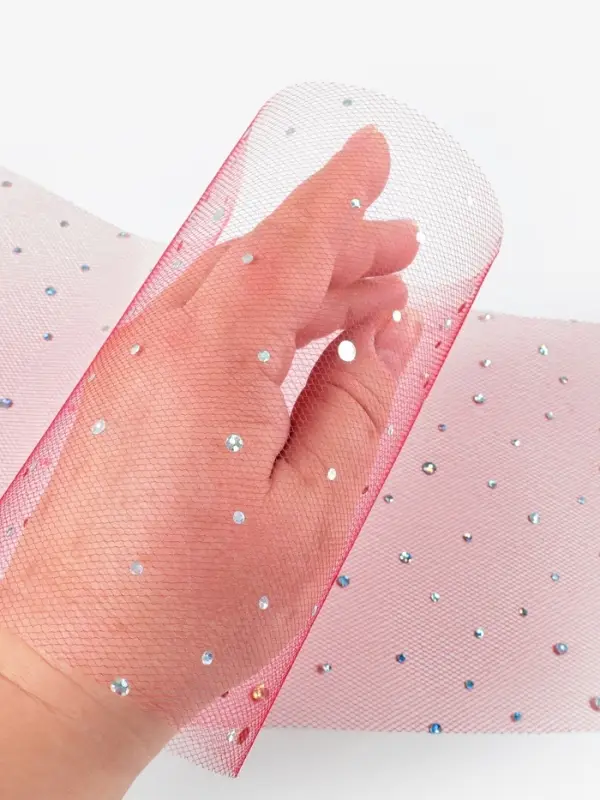 Фатин с блёстками, 15 см, 23 &plusmn; 1 м, 11 &plusmn; 1 г/м&sup2;, цвет красный №17