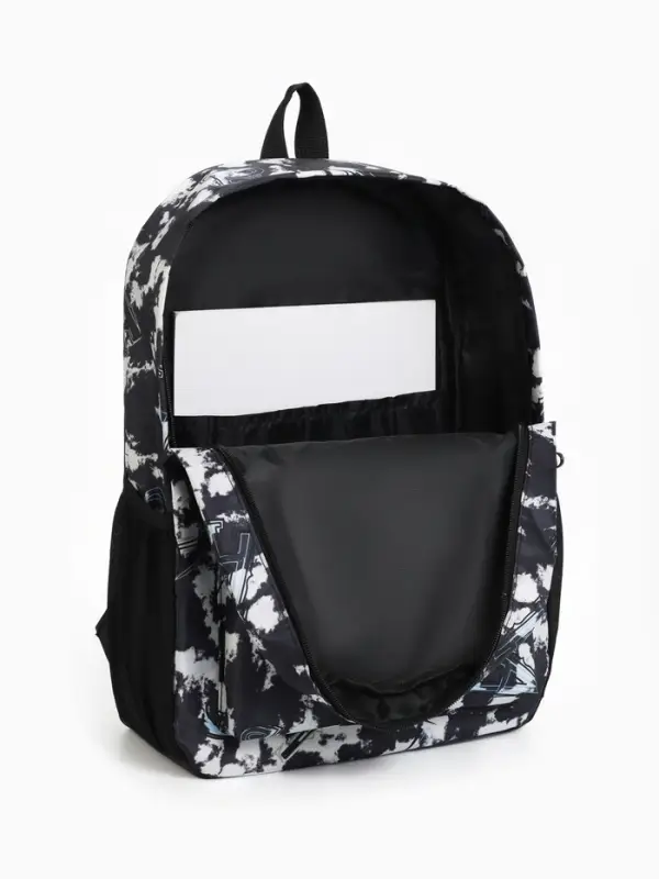 Рюкзак школьный на молнии, с карманами, с принтом, размер 30&times;13&times;42 см, чёрный/белый