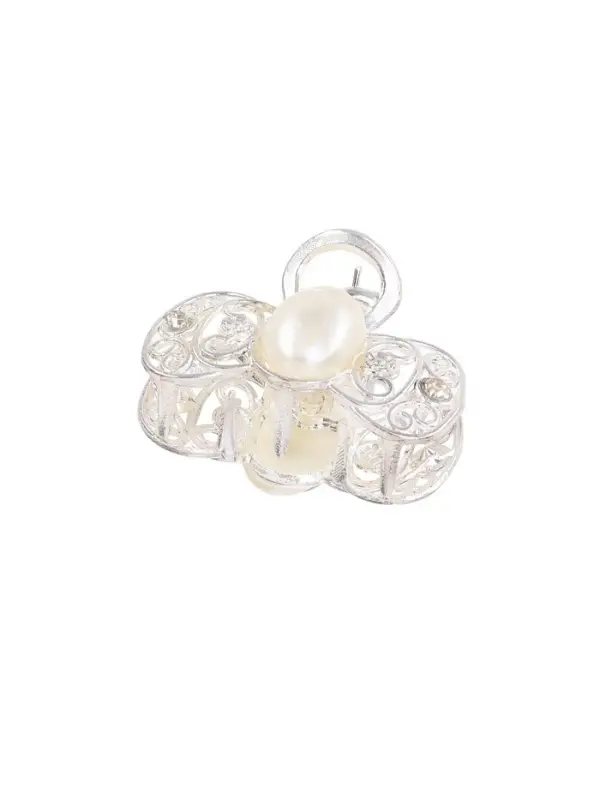 Крабик для волос «Жемчужный», бантик, 3.3 см, серебро Крабик для волос «Жемчужный», бантик, 3.3 см, серебро