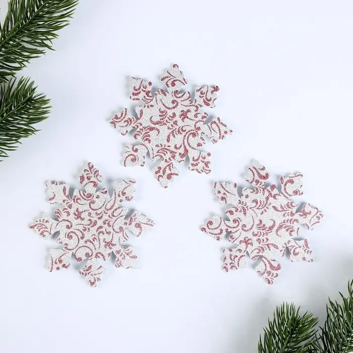 Новогодний декор «Снежинки с узором», набор 3 шт, МИКС
