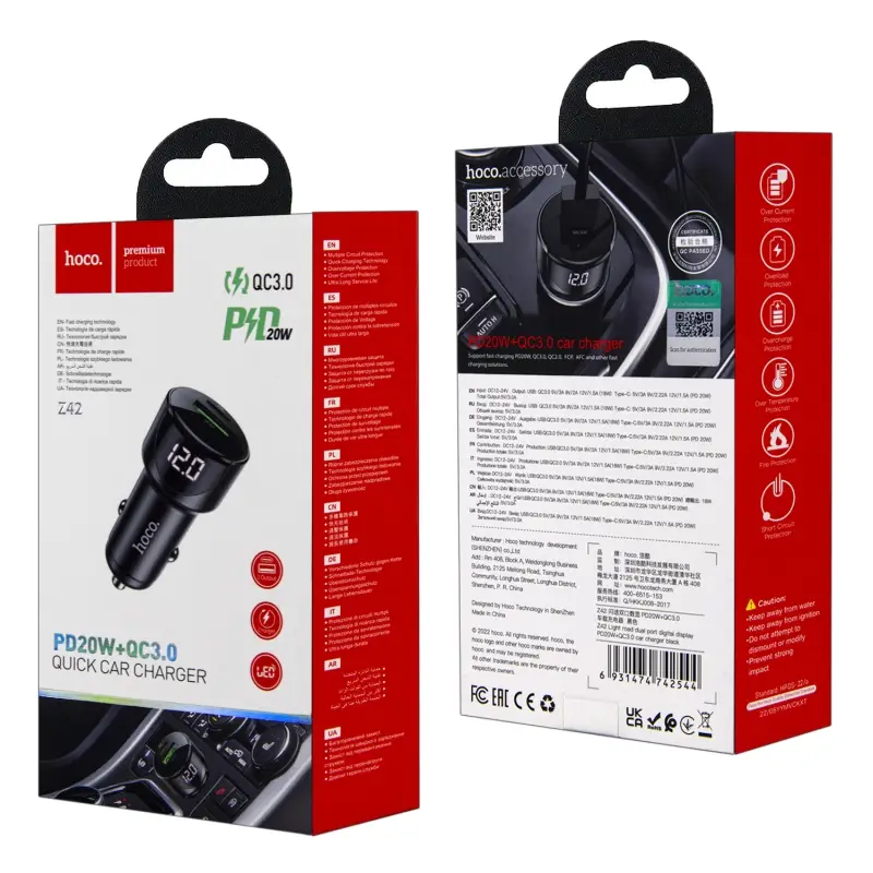 Переходник Z42 АЗУ на USB QC3.0 + Type-C PD20W HOCO черный Переходник Z42 АЗУ на USB QC3.0 + Type-C PD20W HOCO черный