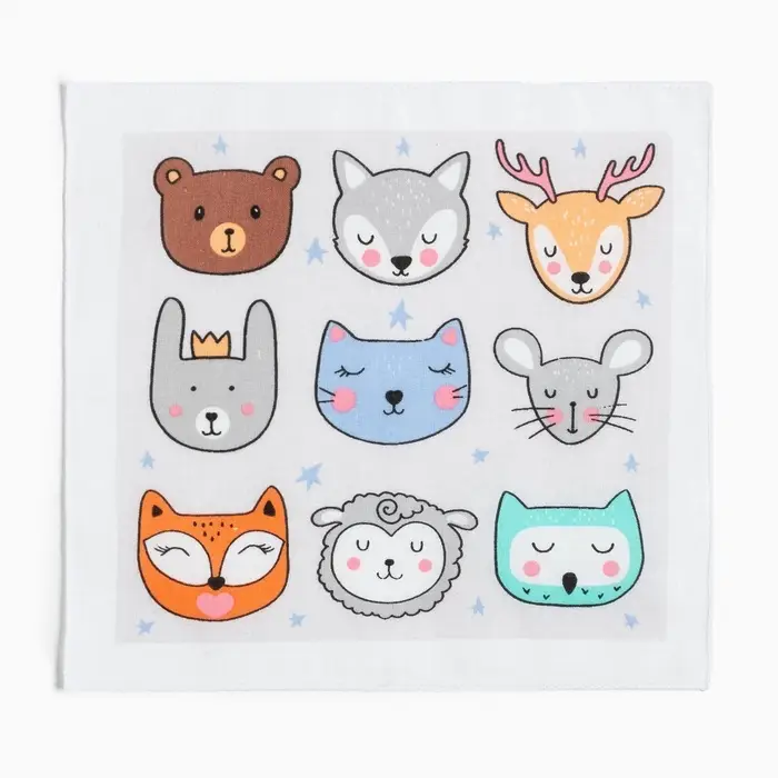 Платки носовые детские &laquo;Крошка Я. Зверята&raquo;, 21&times;21 см, набор 12 шт., хлопок 100%, МИКС