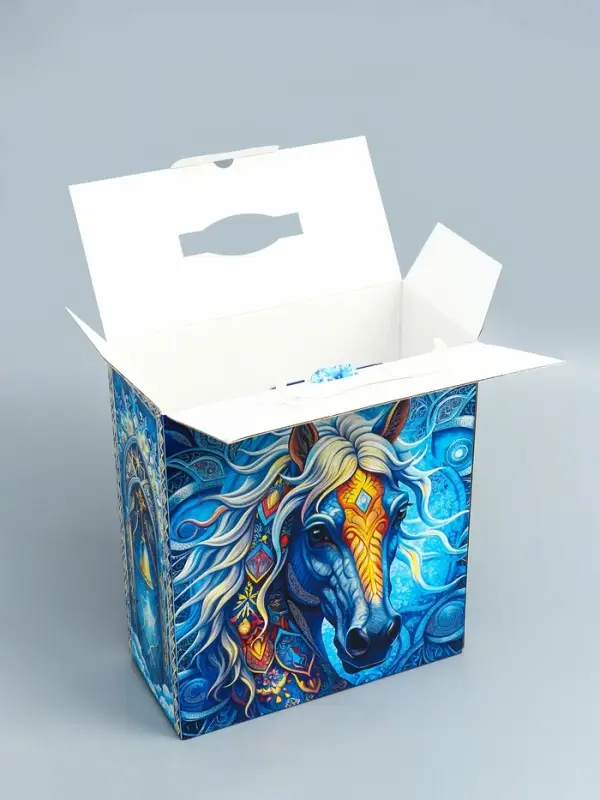 Подарочная коробка, Новогодняя с пластиковой ручкой Подарочная коробка, Новогодняя с пластиковой ручкой "Морозные узоры"28,5 х 14 х 33 см