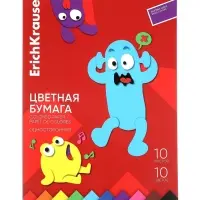 Бумага цветная А4 ErichKrause Jolly Friends, 10 листов, 10 цветов, односторонняя, на клею