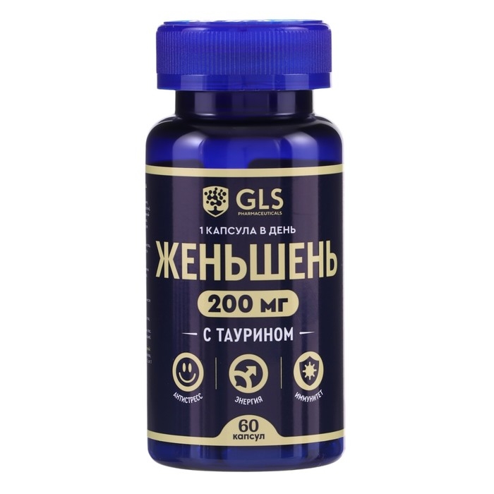 Женьшень GLS для энергии, настроения и иммунитета, 60 капсул по 400 мг Женьшень GLS для энергии, настроения и иммунитета, 60 капсул по 400 мг