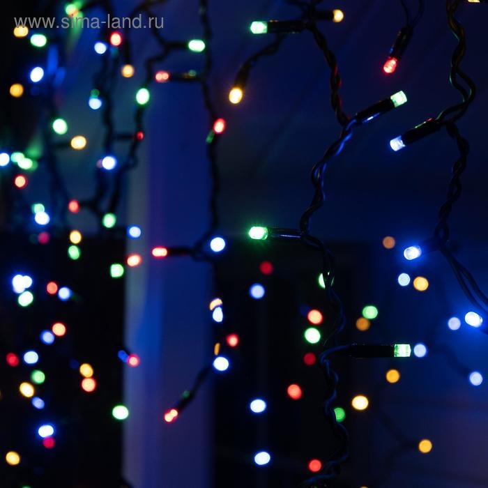 Гирлянда "Бахрома" 3 х 0.9 м , IP65, УМС, тёмная нить каучук, 232 LED, свечение мульти, 220 В