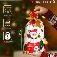 Пакет полиэтиленовый подарочный, с завязками &laquo;Новогодний носок&raquo;, 15&times;23 см