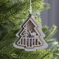 Ёлочная игрушка &laquo;Ёлочка с оленем&raquo;, 10&times;10&times;2 см, 4 LED, от батареек, свечение тёплое белое