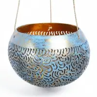 Подсвечник подвесной из кокоса, 14&times;14&times;10 см, сине-золотой
