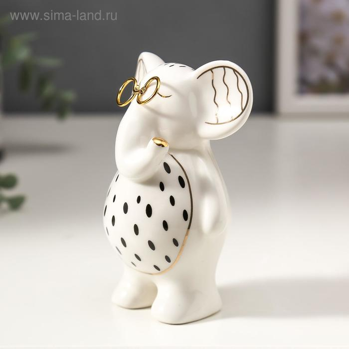 Сувенир керамика Сувенир керамика "Слонёнок в очках" бело-чёрный с золотом 10х5х7 см