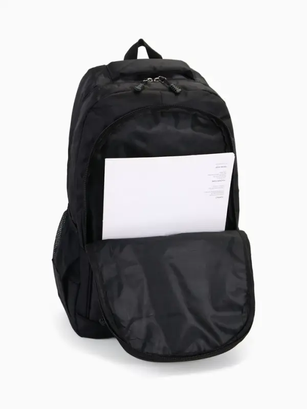 Рюкзак школьный на молнии, с карманами, однотонный, размер 31&times;14&times;47 см, чёрный/зелёный