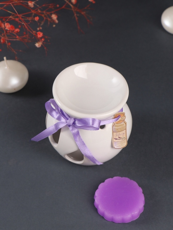 Набор: аромалампа для эфирных масел, мелтсы из воска ароматические «Лаванда», сиреневая, 6.5×6.2×7.5 см Набор: аромалампа для эфирных масел, мелтсы из воска ароматические «Лаванда», сиреневая, 6.5×6.2×7.5 см