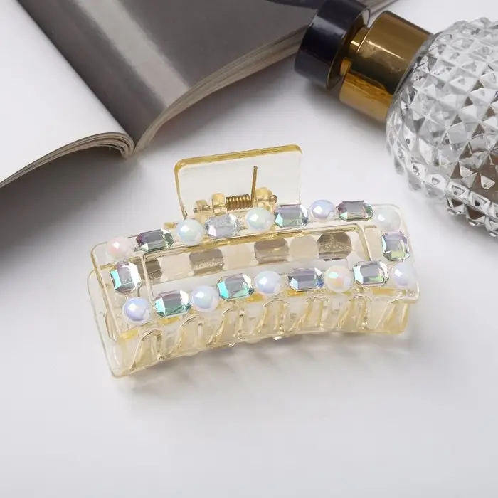 Краб для волос "Луна" прямой, 8,5 см, прозрачный зелёный-перламутр