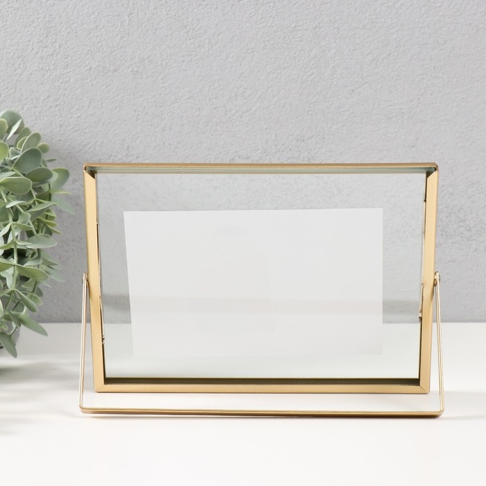 Фоторамка металл на 1 фото 10х15 см "Лофт. Строгие линии" золото 15,7х21х1 см