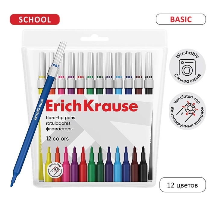 Фломастеры 12 цветов ErichKrause  Фломастеры 12 цветов ErichKrause "light", в футляре с европодвесом