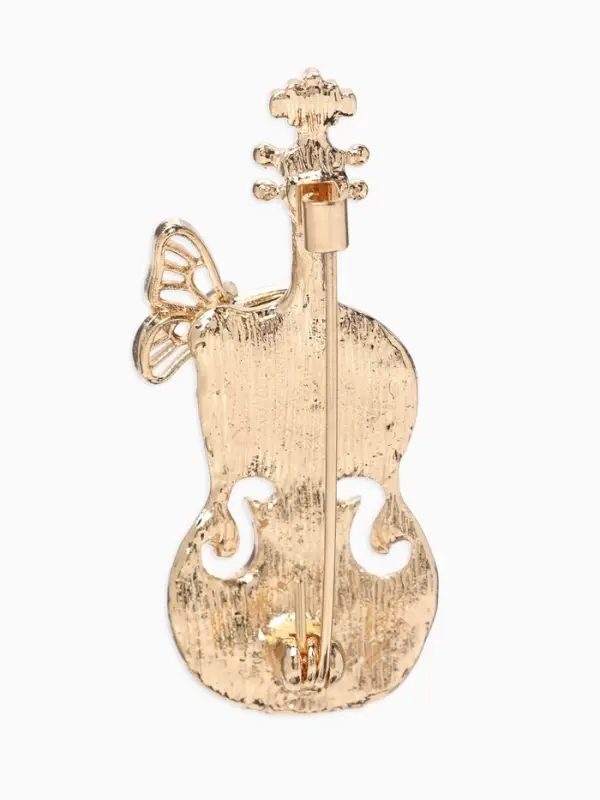 Брошь &laquo;Скрипка с бабочкой&raquo;, синяя, зелёный в золоте