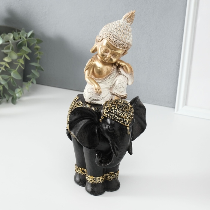 Сувенир полистоун  Сувенир полистоун "Маленький Будда на чёрном слоне" 14х14х30 см