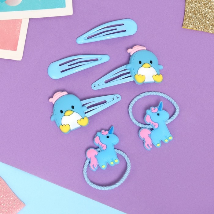 Набор для волос Набор для волос "Ширли" (2 резинки 5 см, 4 невидимки 5,5 см) единорог, голубой