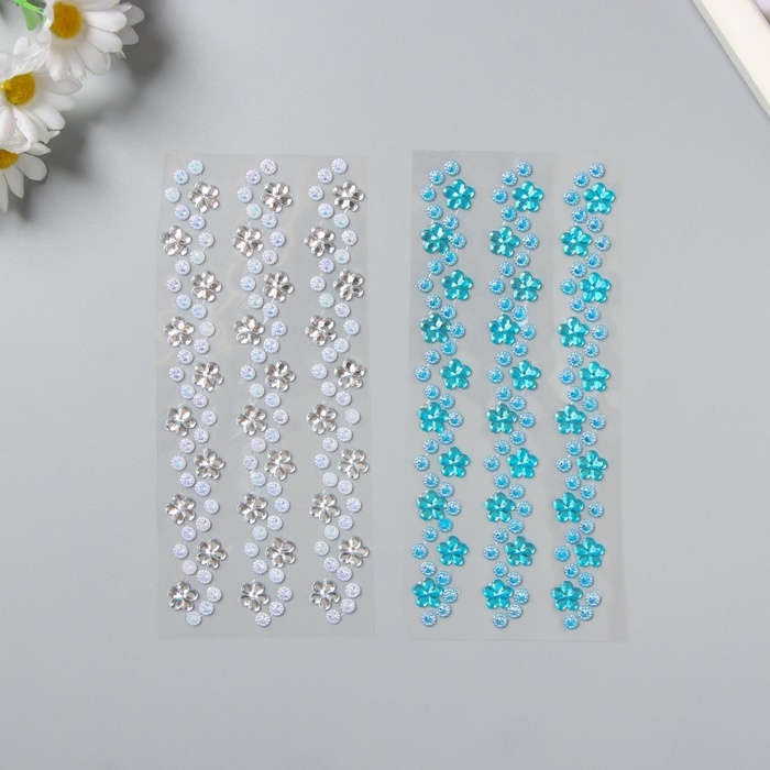Наклейка пластик стразы Наклейка пластик стразы "Изгибы - цветочки, жемчуг, стразы" МИКС 16,5х7 см