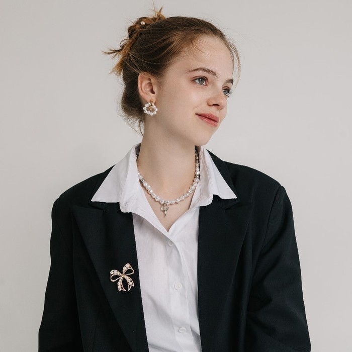 Брошь «Бант» жемчужный, цвет белый в золоте Брошь «Бант» жемчужный, цвет белый в золоте
