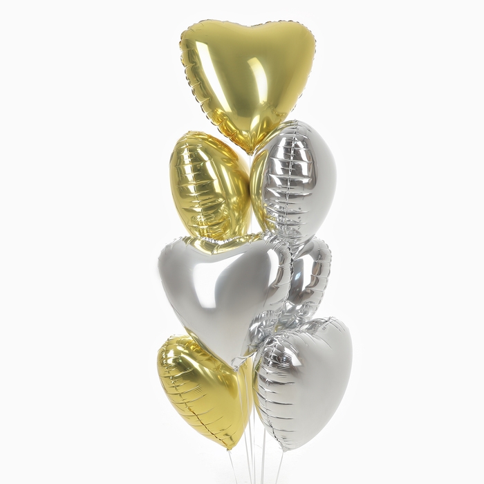 Набор фольгированных шаров &laquo;Сердца. Золото и серебро&raquo;, 7 шт.