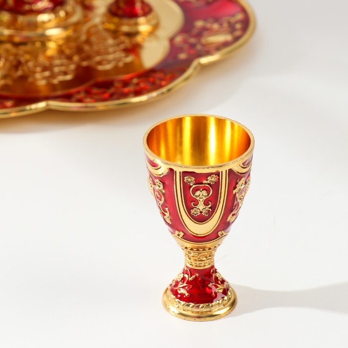 Набор винный кувшин, 6 бокалов и поднос  Набор винный кувшин, 6 бокалов и поднос "Турция. Цветы и узоры" красный с золотом