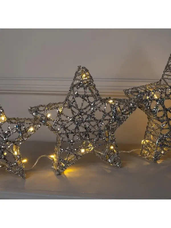 Светодиодная фигура &laquo;Звёзды серебристые&raquo; 20, 25, 30 см, металл, 220 В, свечение тёплое белое