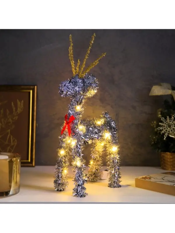 Светодиодная фигура из мишуры &laquo;Олень серебристый&raquo; 34&times;16 см, 20 LED, от батареек AG10&times;3, свечение тёплое белое