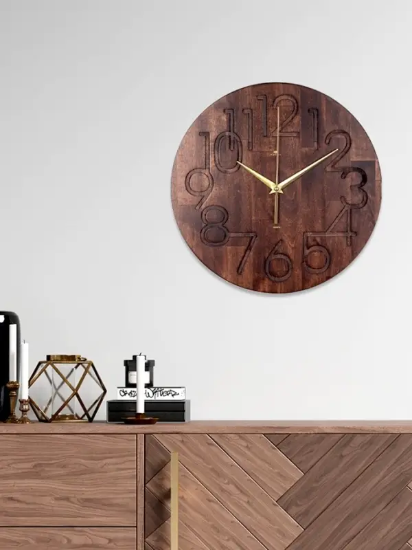 Часы настенные, интерьерные, бесшумные, плавный ход, d=35 см, дерево, коричневые