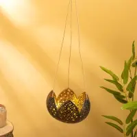 Подсвечник подвесной из кокоса «Бутон», 14×14×10 см, чёрно-золотой