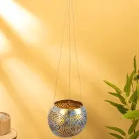 Подсвечник подвесной из кокоса, 12×12×8.5 см, голубой-золотой