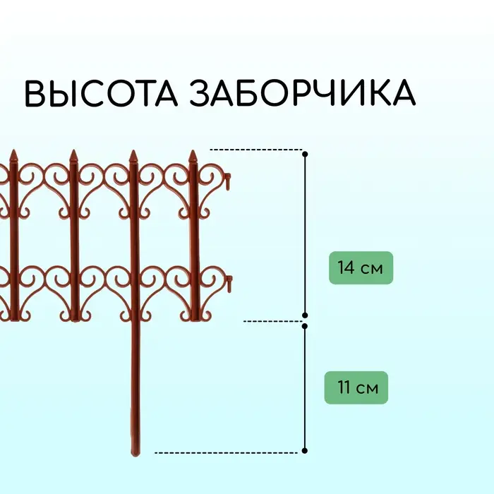 Ограждение декоративное, 25&times;180 см, 5 секций, пластик, терракотовое, &laquo;Классика&raquo;
